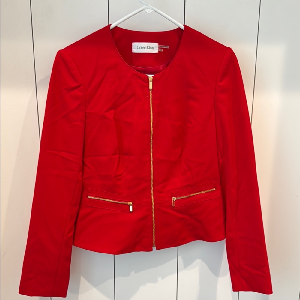 Calvin Klein Red Blazer Tailored Cropped Design